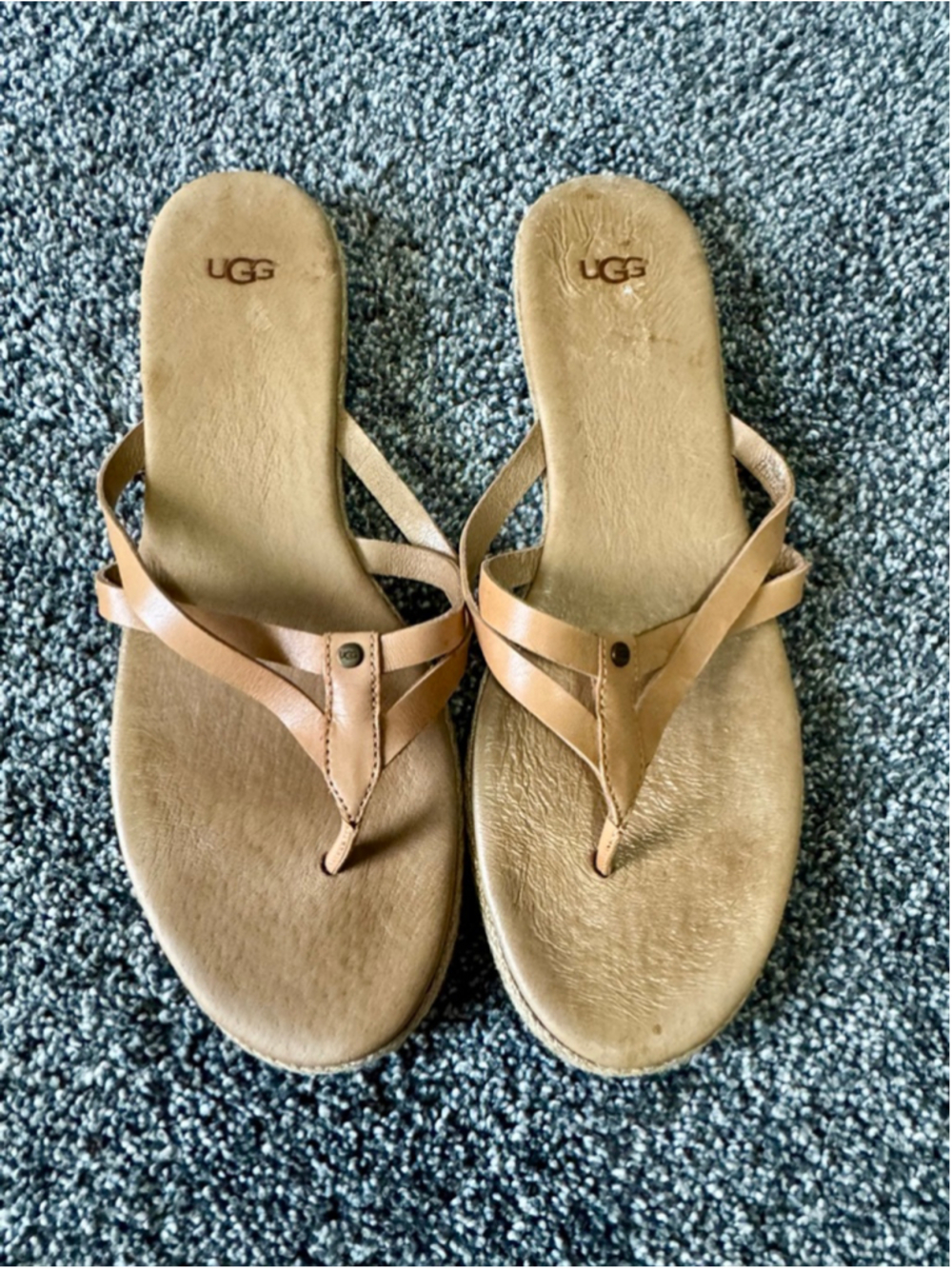Women's UGG Annice Flip Flop Sandals Thongs Tan Leather Sz 10